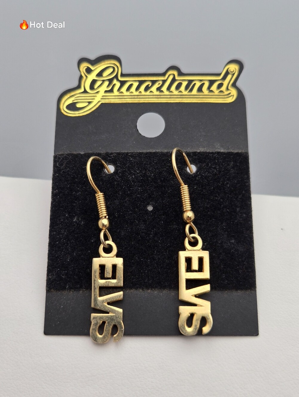 Elvis Presley Block Letter Earrings Gold Tone Graceland Dangle New Official